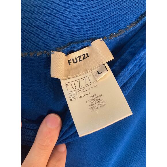 Fuzzi Royal Blue Wide-Leg Pants Tulle Stretch Foldover Waistband Sz L - Picture 6 of 7